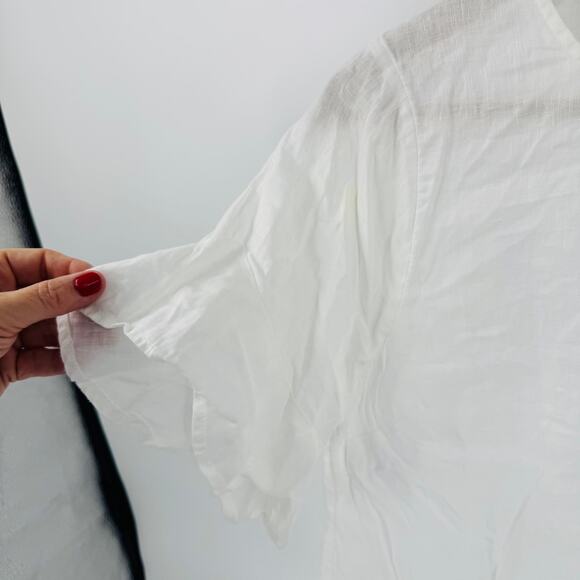 Seed White Linen Short Sleeve Top Boxy Minimalist Tee Lightweight Size 8 - Picture 7 of 8